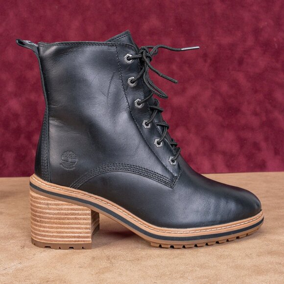 Timberland Women Sienna Black Leather Zip Lace Lug Combat Ankle Boots size 6 - Picture 4 of 8